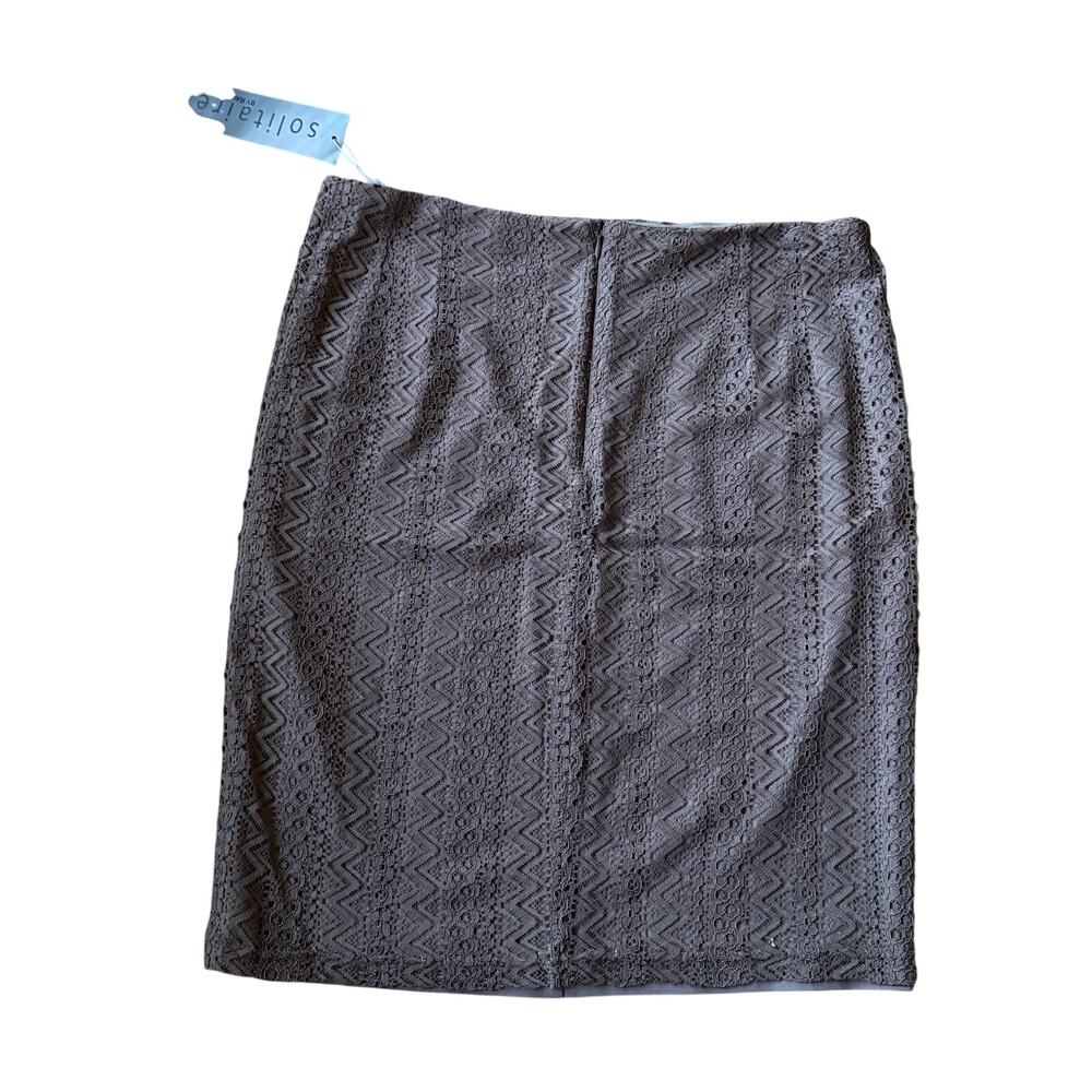 Solitaire Brown Taupe Lace Pencil Mini Skirt Size L 90's Y2K Stretch Festival